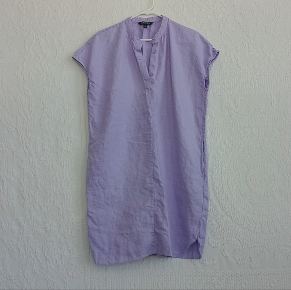 Ralph Lauren Lavender Linen Tunic Dress Purple Button Down Cap Sleeve Pockets 12 - Picture 15 of 15